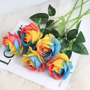 Rainbow Fake Roses Artificial Flowers - 10 Pcs Fake Artificial Roses Silk Flowers with Stems for Home Wedding Hotel Office Centerpiece Decor（Rainbow2） by CozyNest Decor
