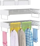 Wall Mounted Drying Rack, Foldable Laundry Rack, Collapsible Drying Rack, 5 Stainless Rods, Wall Mounted Clothing Rod with 2 Towel Bar, 90 lb Capacity, 31.5" White by CozyNest Decor
