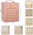 AKOZLIN Jewelry Box Organizer Functional Leather Jewelry Storage Case for Women Girls Ring Necklace Earring Bracelet Holder Organizer with Mirror Pink by TinyTreasures Baby Boutique