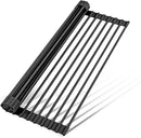LEMIKKLE Roll Up Dish Drying Rack 17" x 13", Over The Sink Dish Drainer Rack, Foldable Sink Drying Rack, Anti-Slip Silicone Wrapped Dish Drainer for Kitchen Counter (Black) by CozyNest Decor