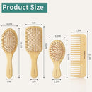 Bamboo Hair Brush Set, Natural Wooden Bamboo Comb Paddle Detangling Hairbrush for Hair Growth - Wide-tooth and Tail Comb Suitable for Thick/Thin/Curly/Dry Hair by TinyTreasures Baby Boutique