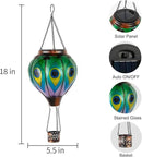 Peacock Hot Air Balloon Hanging Solar Lantern Lights, Flickering Flame Solar LED Candle Lights Outdoor Garden Decorative Metal & Glass Waterproof Lanterns for Yard Patio Farmhouse Decoration by GreenHaven Gardens