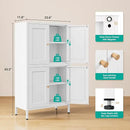 White Storage Cabinet with 4 Doors and 2 Adjustable Shelves,Narrow Food Pantry Cabinet with Leg,24 inch Wide Bathroom Cabinets,Small Metal Storage Cabinets for Home Kitchen,Dining/Living/Laundry/Room by CozyNest Decor