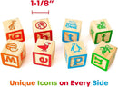 Building Blocks for Toddlers 1-3 Years Old, 30 Large Stackable Wooden Baby Blocks with Alphabet and Number Icons on Every Side, Toy Wagon Included by TinyTreasures Baby Boutique