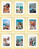 Vittanly 6x8 Picture Frames Set of 9, Shatter Resistant Plexiglass, Display 4x6 Pictures with Mat or 6x8 without Mat, Photo Frames for Wall or Tabletop, Engineered Wood, Gold by CozyNest Decor