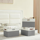 Large Collapsible Fabric Storage Bins with 3 Handles, Foldable Organizer Baskets for Closet, Shelves, Living Room | 3 Pack, Durable PU & Metal Handles (17"x11.8"x11.8", Gray & White) by TinyTreasures Baby Boutique
