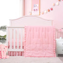 Cloele 3 Pieces Crib Bedding Set for Girls- Solid Ruffle Quilted Includes Comforter Fitted Sheet Crib Skirt,Cute Ruffled Nursery Baby Crib Standard Size Baby Bedding Set Pink by TinyTreasures Baby Boutique