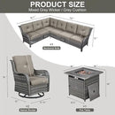 Outdoor Sectional Sofa Furniture Set with Propane Fire Pit Table, Wicker Patio Conversation Set with 2 Swivel Glider Rocker Chairs Grey Cushion Perfect for Backyard Casual Gathering by GreenHaven Gardens