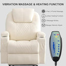 Power Recliner Chair with Heat and Massage, PU Leather Home Theater Seating with LED Lights/Cup Holders/Side Pocket/USB Port, Reclining Sofa Chair for Living Room (1, Beige) by CozyNest Decor