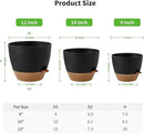 FaithLand 3-Pack Large Planter Pots, 12 10 9 Inch Self Watering Flower Pots for Indoor Outdoor Garden Plants, Black with Brown by CozyNest Decor