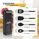 Silicone Kitchen Cooking Utensils Set 5-Piece BPA-Free Heat-Resistant Non-Stick & Dishwasher-Safe, with Slotted/Solid Spoons & Spatulas for Frying,Draining – Includes Multi-Purpose Serving Hook(Black) by CozyNest Decor