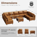 ABCASA Oversized 145.5" Faux Leather Modular Sectional Sofa, Modern Large 10 Seater U Shaped Couch with Storage Seat with Reversible Chaise Deep Seat for Living Room DIY Combination - Brown by CozyNest Decor