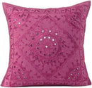 Eyes of India Embroidered Decorative Boho Throw Pillow Cover with Mirrors, Handmade Bohemian Accent Cushion Case for Sofa Couch Bedroom Living Room (Burgundy, 24" x 24") by CozyNest Decor