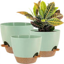 10/9/8 inch Self Watering Pots, Set of 3 Plastic Planters with Mesh Drainage Holes and Deep Reservoir for Indoor Outdoor Garden Plants and Flowers, Green with Brown by GreenHaven Gardens