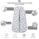 Baby Sleep Sack 2-4 T Baby Wearable Blanket 100% Organic Cotton 0.5 TOG Toddler Sleep Sacks 2- Way Zipper Soft 4 Layers 2T 3T 4T Cloud by TinyTreasures Baby Boutique