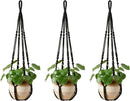 Mkono Macrame Plant Hanger Indoor Hanging Planter Basket with Wood Beads Decorative Flower Pot Holder No Tassels for Indoor Outdoor Boho Home Decor 35 Inch, Black, Set of 3 (POTS NOT Included) by GreenHaven Gardens