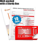 Goldenfox DOT Inspection Forms and Stickers,10-Pack,3-Ply Carbonless Annual Vehicle Inspection Report Form(8.5" x 11.75) with Red Exterior Aluminum Inspection Label(6"x3.5"), Permanent Adhesive. by GreenHaven Gardens