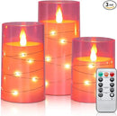 Aignis Flickering Flameless Candles Battery Operated Candles LED Candles with Remote Timer for Home/Wedding/Birthday/Holiday Decor, Cherry Blossom Pink 3D Flame Set of 3 (D3 xH4 5" 6") by CozyNest Decor