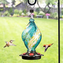 LUJII Ice Cream Shaped Spiral Hummingbird Feeder for Outdoors Hanging, Hand Blown Glass, 28 fl.oz, Leak Proof & Rustproof, Includes an Ant Moat with Hook, Unique & Stylish Glass Art & Decor (Teal) by GreenHaven Gardens