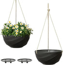 La Jolie Maison 10 Inch Hanging Planters for Indoor Plants, Outdoor Garden Planter Pots with Self-Watering Tray, Jet Black, Spiral Pattern, Set of 2 by GreenHaven Gardens