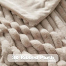 NEWCOSPLAY Faux Fur Twin Blanket Linen 3D Ribbed Plush Thick Warm Blanket for Couch Sofa Bed 850GSM (Linen Ribbed, Twin(60"x80")) by CozyNest Decor