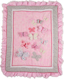 7 PCs Pink Embroidery Butterfly Nursery Crib Bedding Set 100% Cotton Baby Girl 3D Butterfly Themed Cot Bedding Set 1 Quilt, 2 Fitted Sheet, 1 Window Valance, 3 Butterfly Shaped Wall Decor by TinyTreasures Baby Boutique