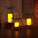 Halloween Metal Pumpkin Candle Holder, 3 Pcs Light up Black Pumpkin Lantern with LED Flickering Yellow Candle Lights Build in Timer for Thanksgiving Halloween Harvest Fall Home Decor by CozyNest Decor