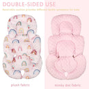 Infant Car Seat Insert, Car Seat Head Support Baby Girls Boys, Soft & Reversible Newborn Carseat Insert Cushion with 2 Strap Covers, for Stroller, Swing, Bouncer (Pink Rainbow) by TinyTreasures Baby Boutique