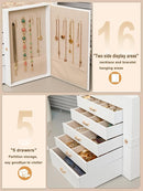 BOOVO Jewelry Box For women, 6 Layer Large Jewelry Organizer With Mirror, Multi-Function Storage Box With Lock, Necklace Holder With 5 Drawers, For Earrings Necklace Bracelet (White and Gold) by TinyTreasures Baby Boutique