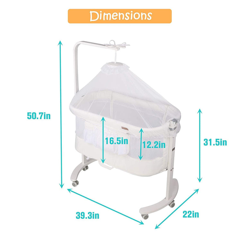 3 in 1 Baby Bedside Sleeper Bassinet Crib w/ Soft Skin-Friendly Mattress and Solid Wood and Metal Frame