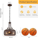 WUZUPS Chandelier Rustic Farmhouse Industrial Round Ceiling Pendant LED Light Fixture with Later-Cut Openwork Drum Shade, H 15.7" x W 13.4", Oil Rubbed Bronze by CozyNest Decor