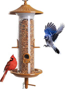 Vivace Hanging Bird Feeders, Easy to Fill 12" Tube Metal Bird Feeder for Outdoors, 4 Ports, with S Hook by CozyNest Decor