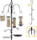 Bird Feeder Station with Suet Cage & Water Bowl Fruit Hook- Adjustable Pole, 6 Hanging Hooks for Wild Birds, Outdoor Garden Bird Feeding Kit by GreenHaven Gardens