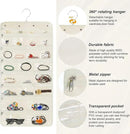 Freegrace Hanging Jewelry Organizer Revolving Hanger - Secure Zipper Closure - 50 Pockets - Foldable Storage & Display Solution - For All Jewelry & Bijoux (Beige) by CozyNest Decor
