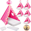 6 Pack Sleepovers Teepee Tent for Kids Bulk with Mattress Sheet Light,Natural Cotton Washable Indoor Play Tent for Birthday Slumber Party Girls Boys Pajama Movie Night Supplies(Rose Red) by TinyTreasures Baby Boutique