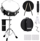 Snare Drum Set, 14" x 5.5" Marching Snare Drum with Stand & Storage Padded Bag + Silent Mute Pad + Drums Sticks + Drumstick Holder + Drums Key + Damper Gels for Adults Kids Beginners (Black) by TinyTreasures Baby Boutique