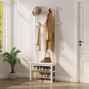 Coat Rack with Shoe Storage, Narrow Wooden Hall Tree with Bench, 11 Hooks and 2-Tier Storage Shelves, 3-in-1, Entryway Bench with Coat Rack (23.6"-Deep White) by CozyNest Decor