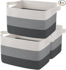 OIAHOMY Storage Basket, Woven Baskets for Storage, Cotton Rope Basket for toys,Towel Baskets for Bathroom - Pack of 3, Gradient Dark Gray by TinyTreasures Baby Boutique