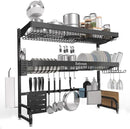 Over The Sink Dish Drying Rack,3 Tier Adjustable Length (25.5'' to 37.4'') Full Stainless Steel Large Storage Kitchen Dish Rack,for Kitchen Counter Expandable Multifunctional Organizers,Black by CozyNest Decor