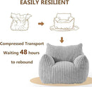 Giant Bean Bag Chairs for Adults Teens, Large Bean Bag Sofa Chairs with Filling Comfy Fuzzy BeanBag Chair with Armrests for Bedroom Living Room Reading (Light Gray, Large) by CozyNest Decor