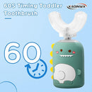 Kids U Shaped Electric Toothbrush for Age 2-12, Rechargeable Toddler Toothbrush with Smart Timer & 3 Clean Modes, Dinosaur Design, IPX7 Waterproof, 3 Brush Heads & 360°Cleaning by TinyTreasures Baby Boutique