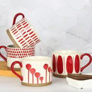 Koja Hand Painted 15 oz. Porcelain Ceramic Mugs Set. Service for 4. (Hand Painted - Red) by CozyNest Decor