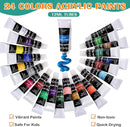 koseibal Acrylic Art Set with 24 Acrylic Paints, 8 DIY Wooden Stencils 5 Canvas Panels 8 Brushes, Table Easel, Etc, Painting Supplies Kit for Kids Students Artists and Beginner. by TinyTreasures Baby Boutique