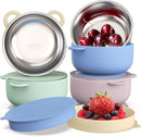Baby Suction Bowls with Lids 4-Pack, 2-in-1 Stainless Steel 304 Toddler Bowl & Removable Silicone Suction Kids Bowl Plate Set Non Toxic Snack Dishes for Self-Feeding, Twilight Meadow by TinyTreasures Baby Boutique