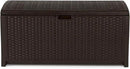 Suncast Outdoor Storage Box - 73 Gallon Mocha Brown Deck Box for Patio, Waterproof Outdoor Storage Bench, Resin Wicker Style, Heavy-Duty, Lockable Lid for Cushions, Shoes, Pool & Garden Gear by GreenHaven Gardens