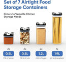 Chef's Path - Set of 7 Airtight Food Storage Containers for Kitchen Storage - Clear Plastic - Durable Strong Lids - Labels and Chalk Marker by CozyNest Decor