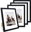11x14 Picture Frame Set of 4, 11 x 14 Wood Photo Frames with Mat for 8x10, Wooden Frame with Real Glass Cover for Wall and Tabletop Display,Black by CozyNest Decor