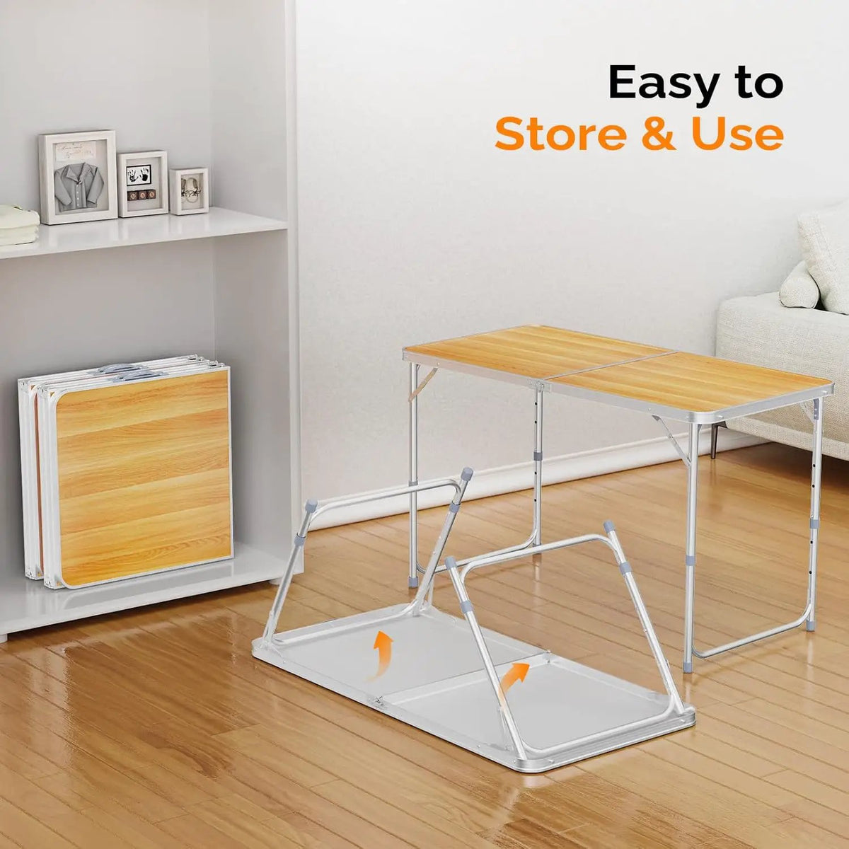 VINGLI 4FT White Folding Table with Carrying Handle Height Adjustable Lightweight Fold Up Portable for Indoor Outdoor Picnic,Camping,Hiking,Fishing,BBQ …, photo 5 of 6