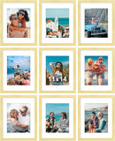 Vittanly 11x14 Picture Frames Set of 9, Shatter Resistant Plexiglass, Display 8x10 Pictures with Mat or 11x14 without Mat, Photo Frames for Wall or Tabletop, Engineered Wood, Gold by CozyNest Decor