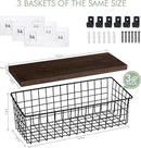 Wall Hanging Baskets 3 Pack, Extra Large Diversified Wire Basket Shelves of Wooden Style, with Wall Mounted Hooks & Traceless Stickers, for Kitchen Coffee Bar Office Room Garage Storage Organization by CozyNest Decor